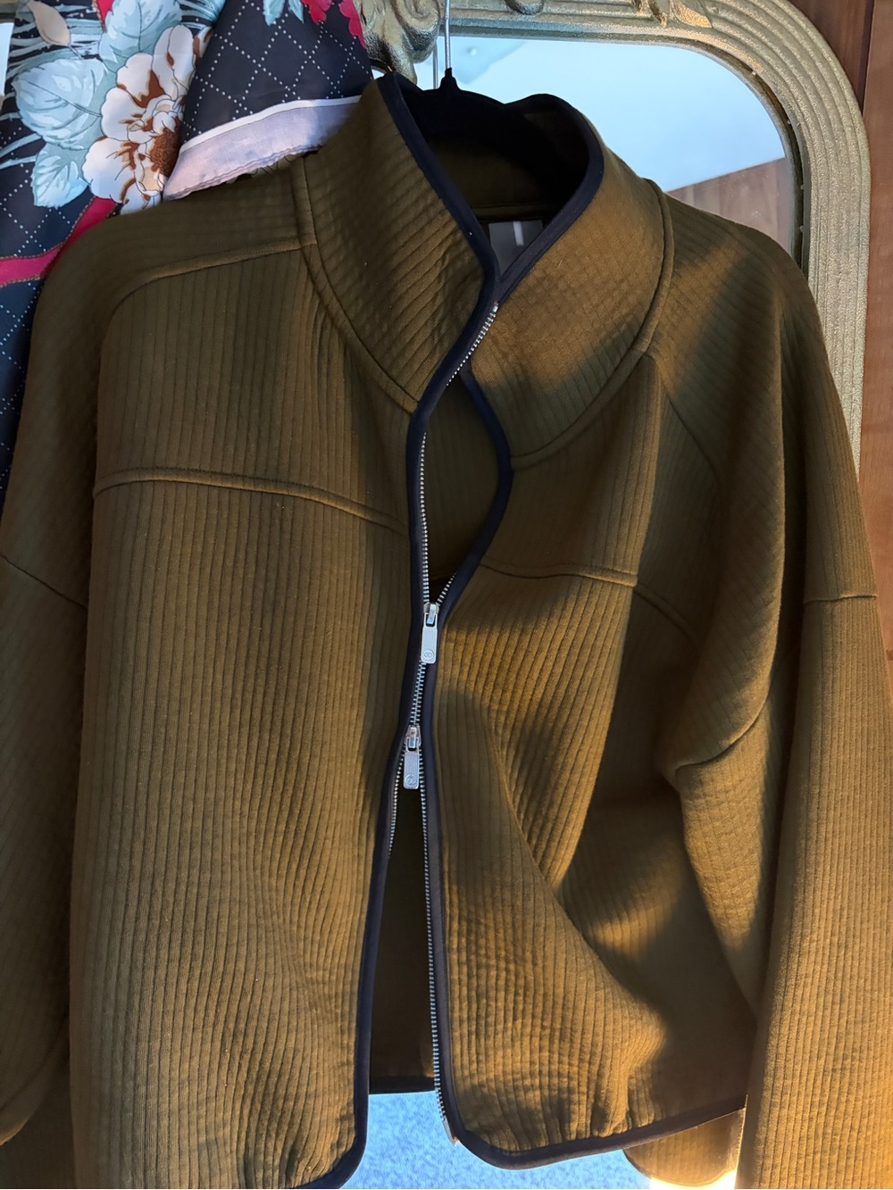 CALIA by Carrie Underwood Olive Ribbed Zip-Front Bomber Jacket